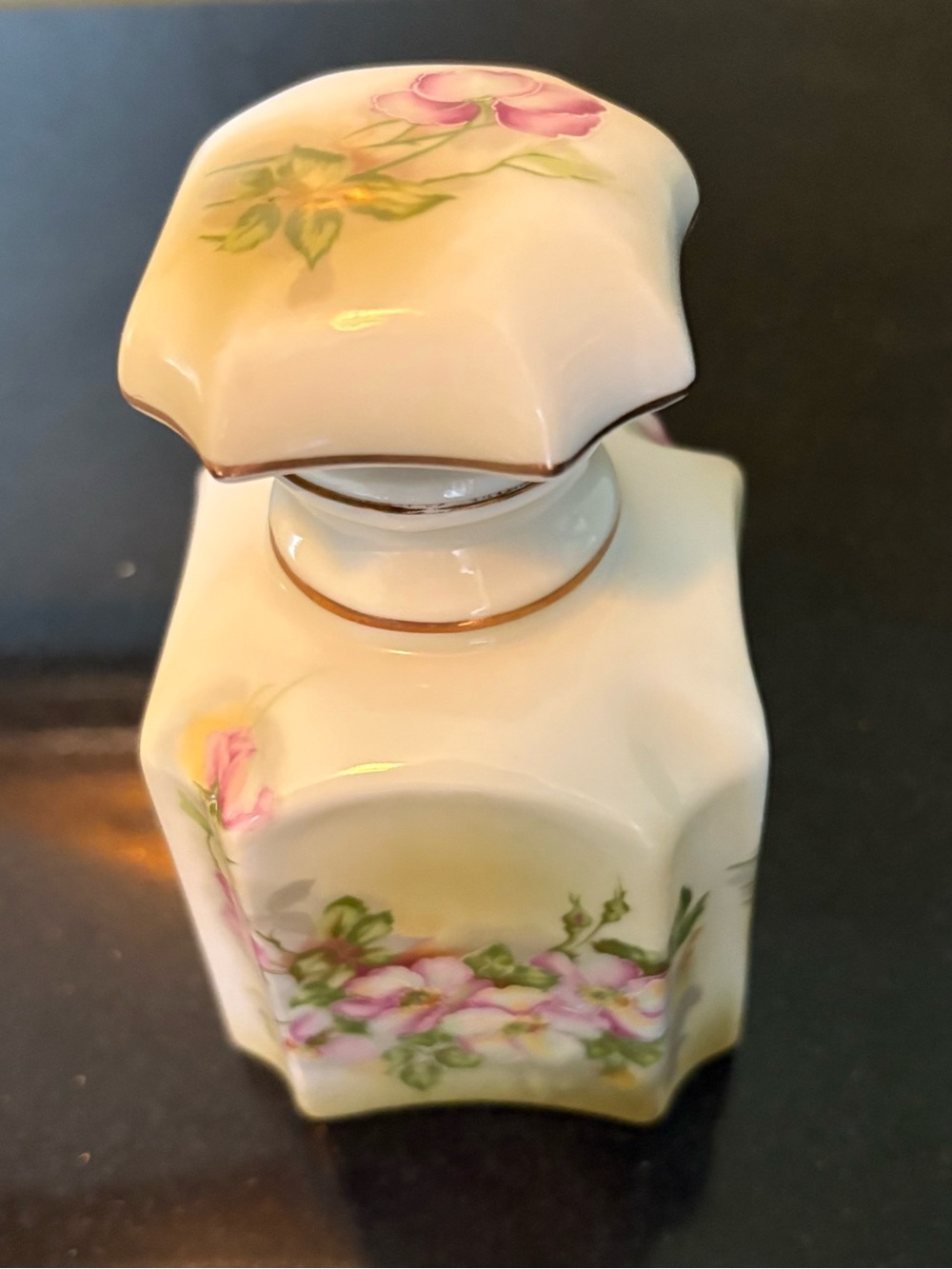 Vintage Nippon Hand Painted Porcelain Floral Decorative Jar in Cream and Pink